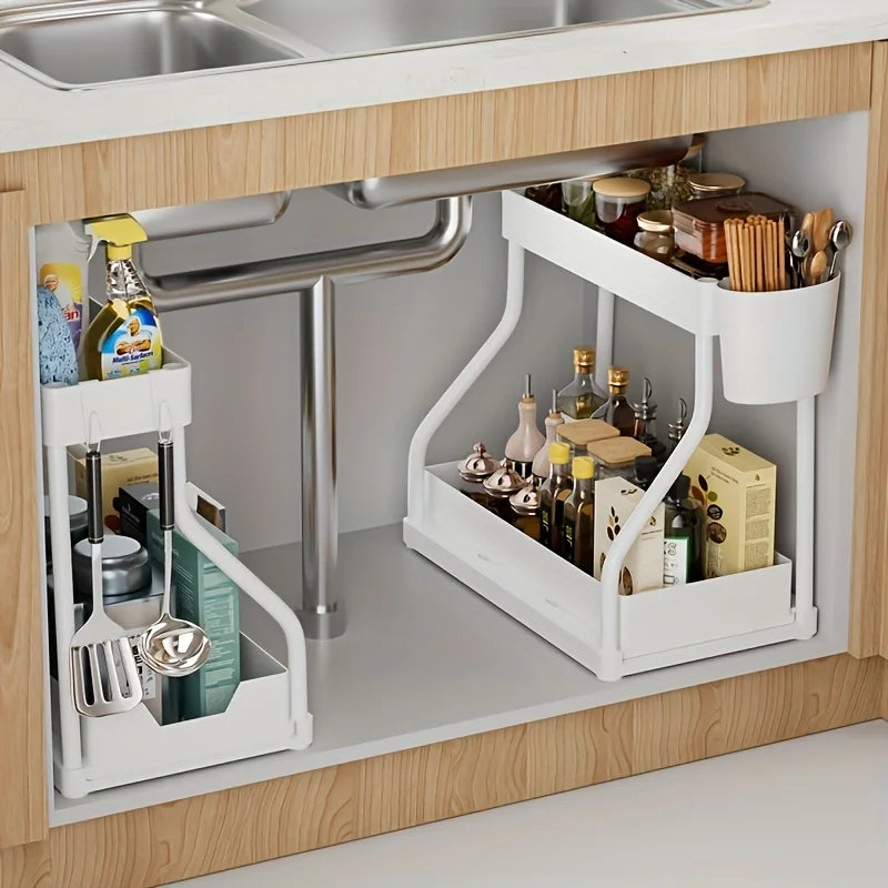 Space-Saving 2-Tier Under Sink Organizer with Pull-Out Drawers