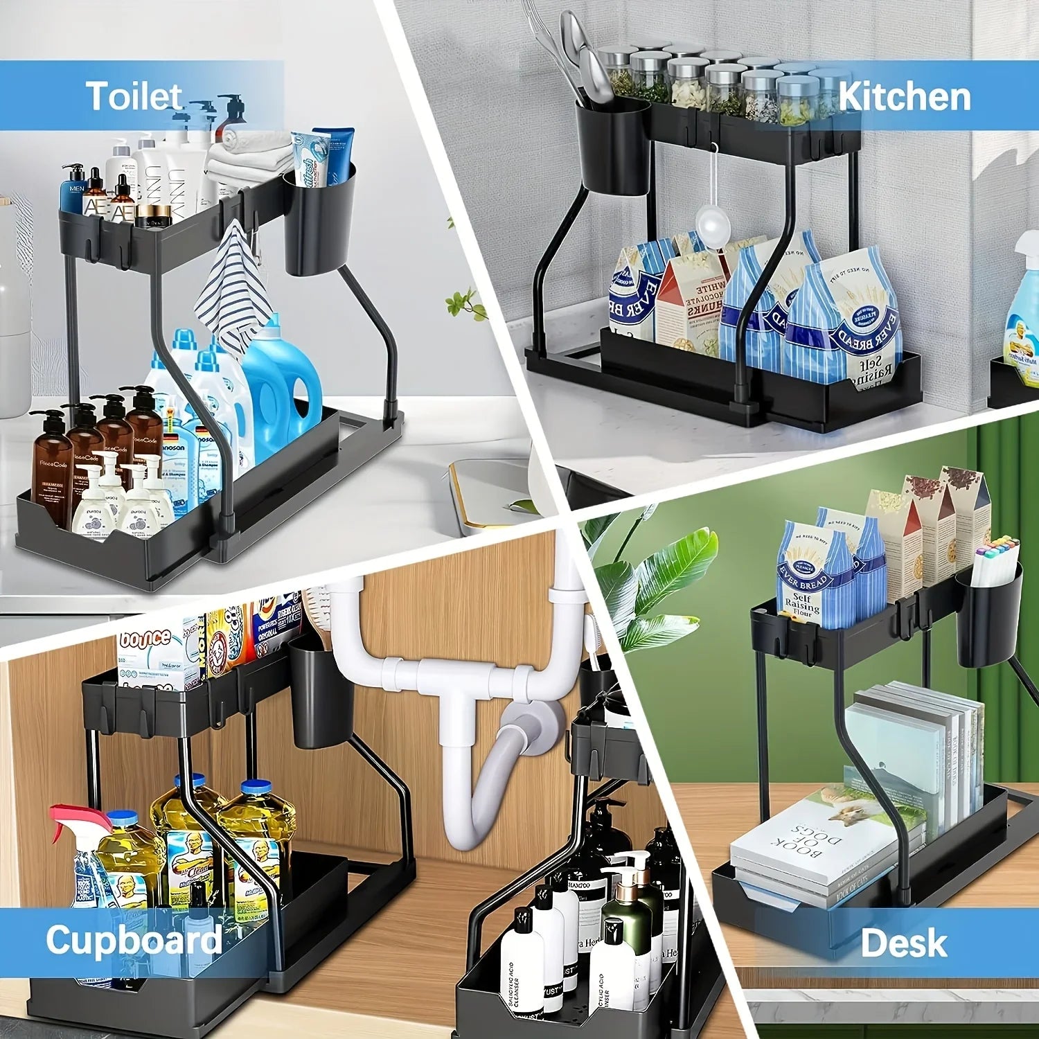 Space-Saving 2-Tier Under Sink Organizer with Pull-Out Drawers