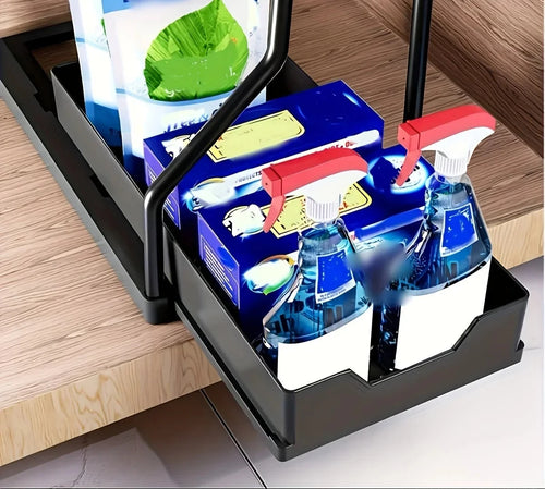 Space-Saving 2-Tier Under Sink Organizer with Pull-Out Drawers