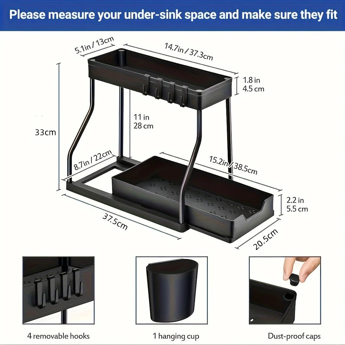 Space-Saving 2-Tier Under Sink Organizer with Pull-Out Drawers