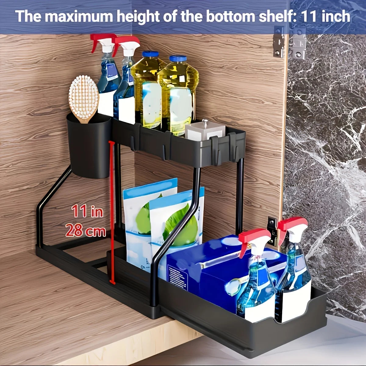 Space-Saving 2-Tier Under Sink Organizer with Pull-Out Drawers